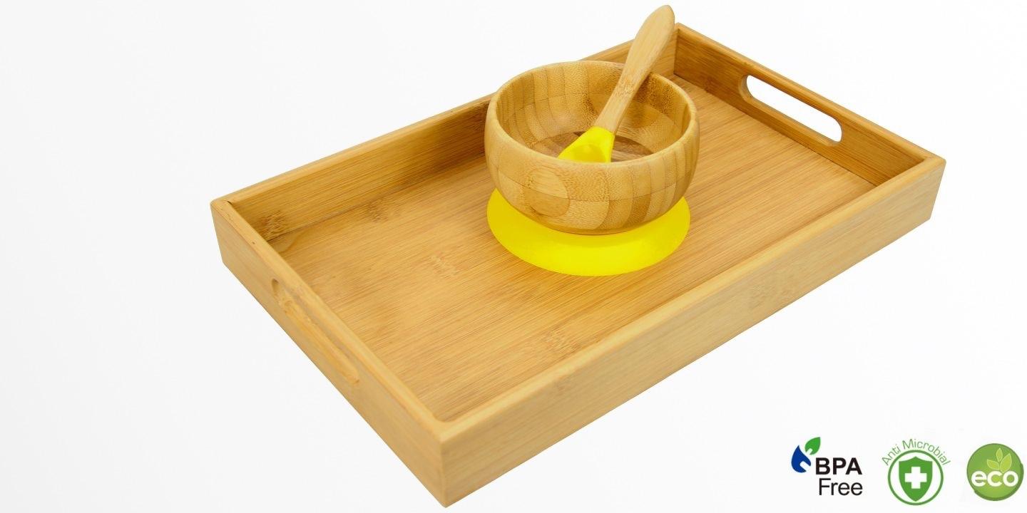 Bamboo Bowl and Spoon (Yellow colour) with Tray