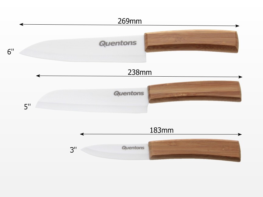Dimensions of ceramic knives set