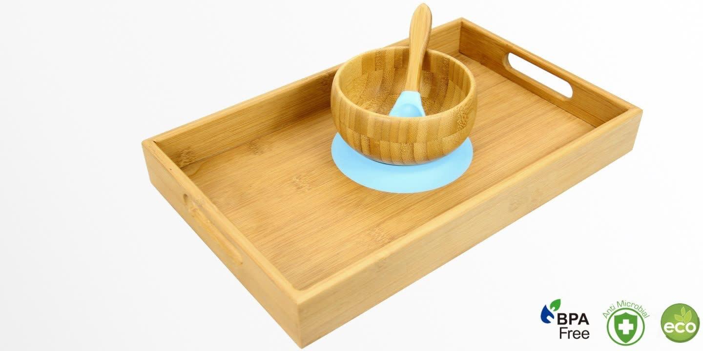 Bamboo Bowl and Spoon (Blue colour) with Tray