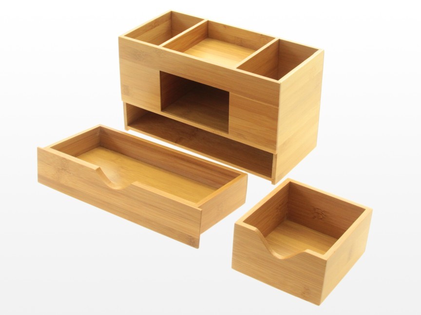 Desk Tidy, Stationery Box, Desk Organiser Bamboo Office Supplies