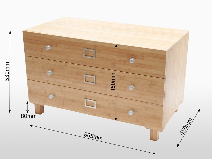 Dimensions of the chest of 3 drawers