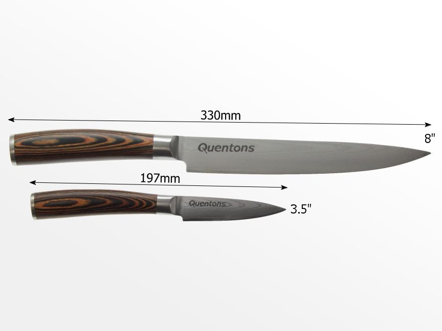 dimensions of damascus knives set