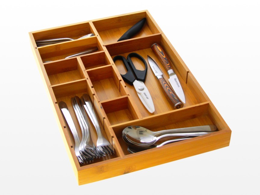 Bamboo Adjustable Drawer Inserts Organiser Kitchen Cutlery Flatware