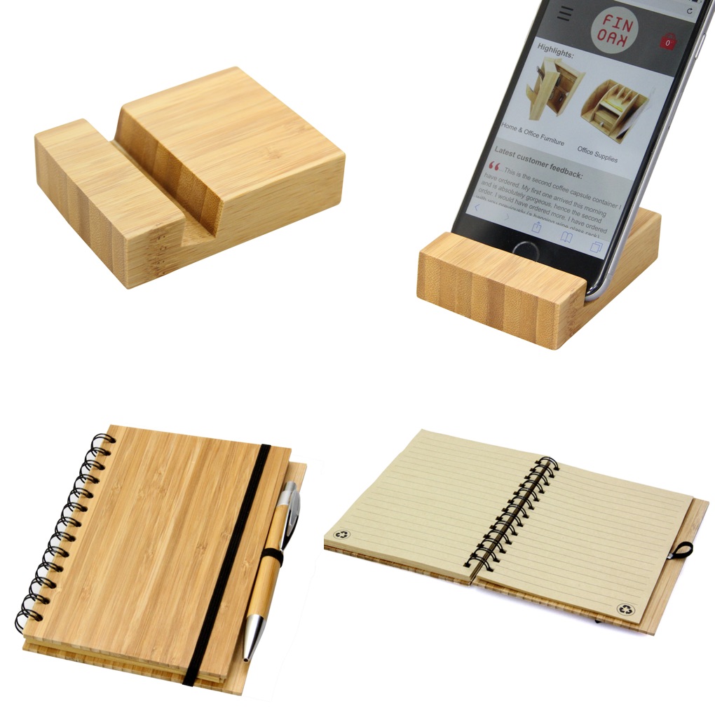 Bamboo Phone Holder and Notepad with Pen