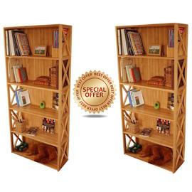 Stackable Bookcase, 5 Book Shelves, Set of 2