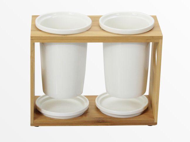 Utensils holder double ceramic pots