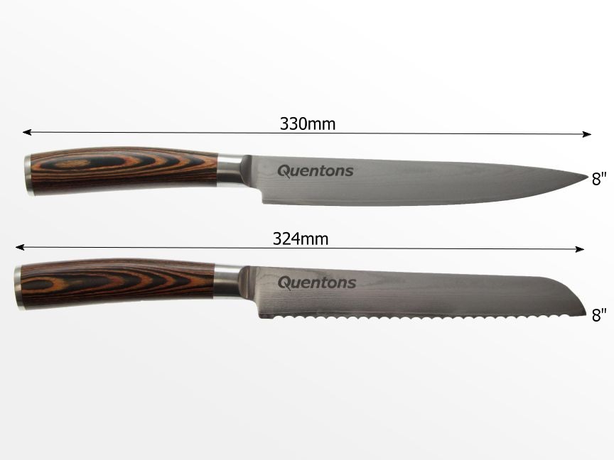 dimensions of damascus knives set