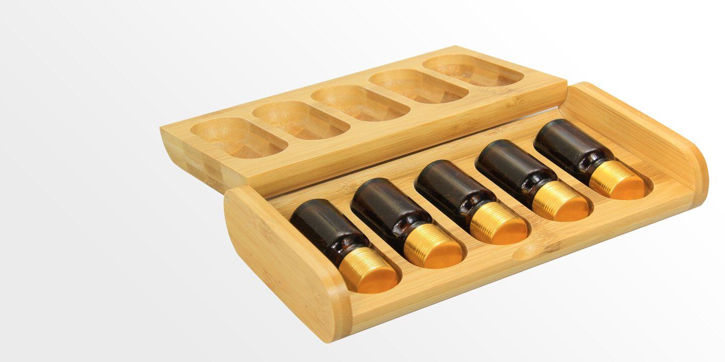 Bamboo Oil Case with Glass Bottles