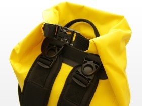 waterproof backpack, yellow travel pack, 3D strap clips