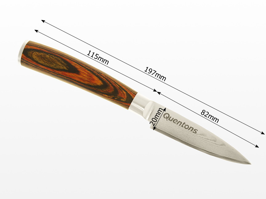 dimensions of damascus paring knife