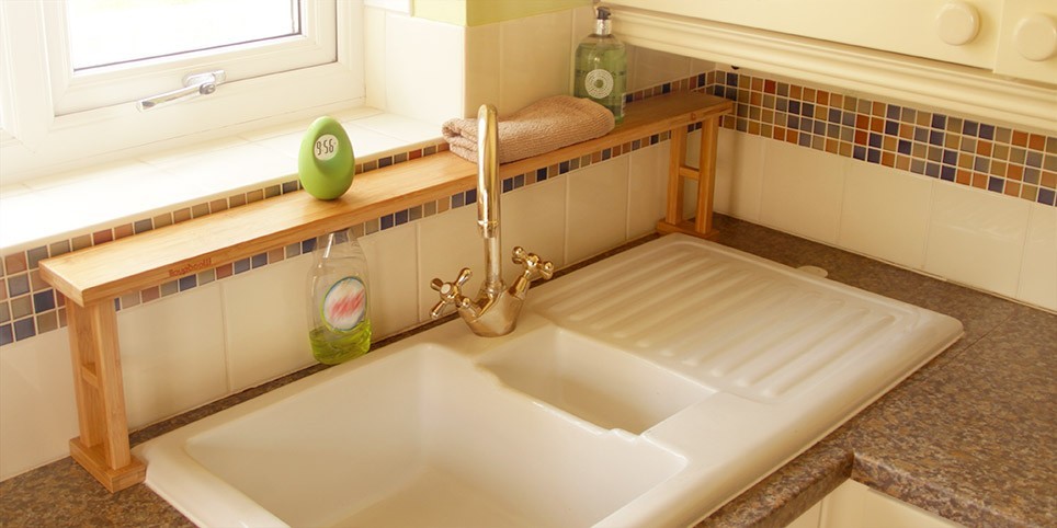 Kitchen Over Sink Tidy Shelf Rack, Made of Waterproof Bamboo