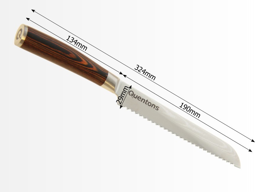 dimensions of damascus bread knife