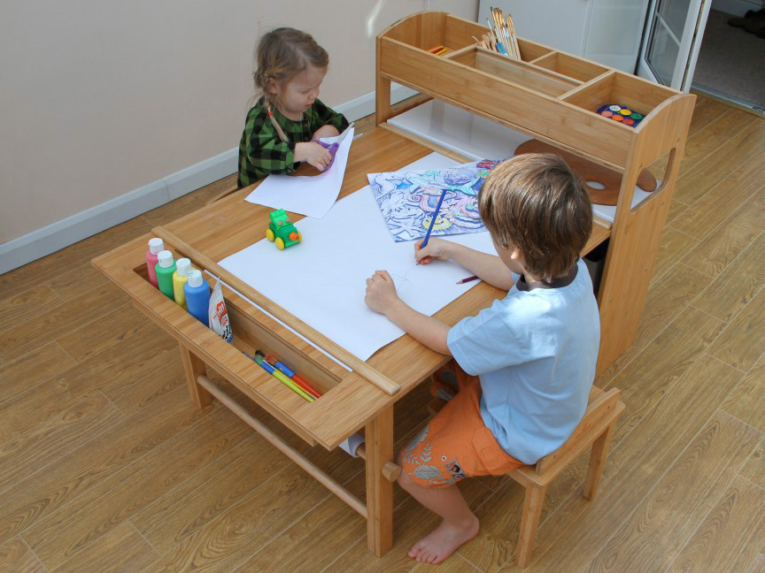 toddler art table with paper roll