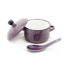 Handled Soup Bowl with a Spoon - Purple