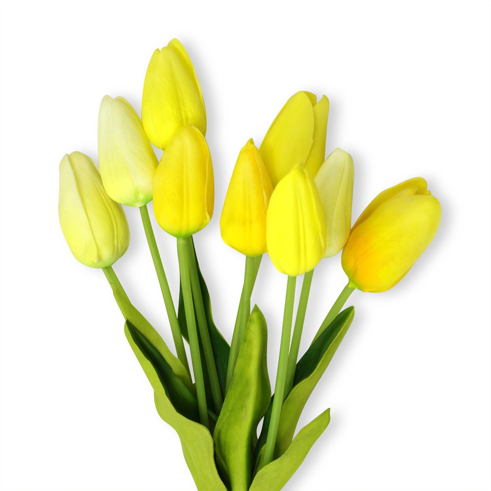 Bunch of 9 Artificial Tulips - Yellow