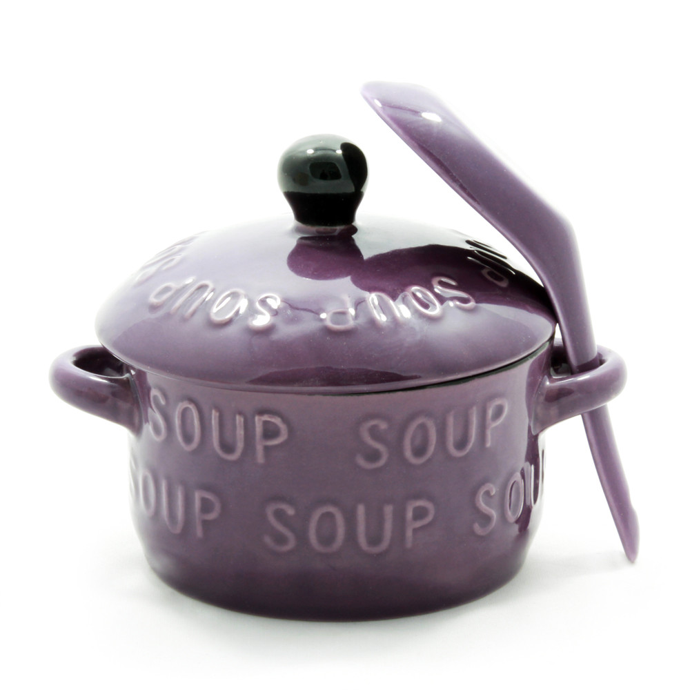 Handled Soup Bowl with a Spoon - Purple