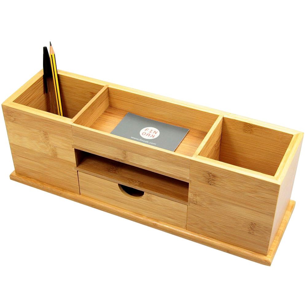 Desk Tidy Wide Stationery Organiser Bamboo Stationery Box