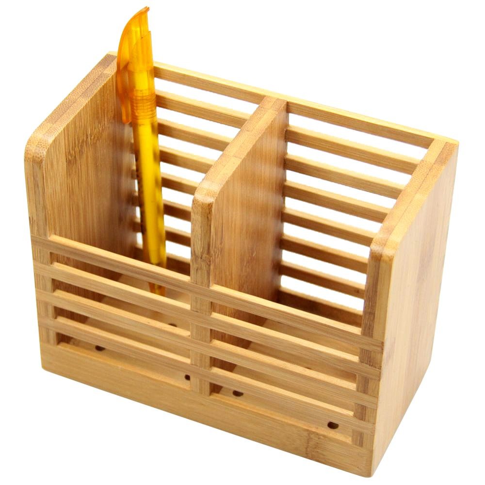 Pen Holder ( 2 compartments), Bamboo Pensil Box